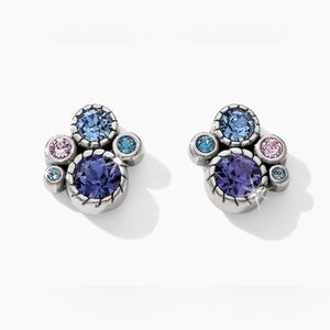 🩵 BRIGHTON HALO TANZANITE PURPLE BLUE HUES SWAROVSKI CRYST SLVR POST EARRING VG+
